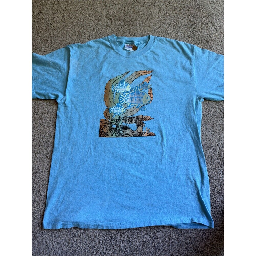 VTG Hanes Beefy Stuart Island The San Jauns Blue Fish Graphic L Tourist Shirt